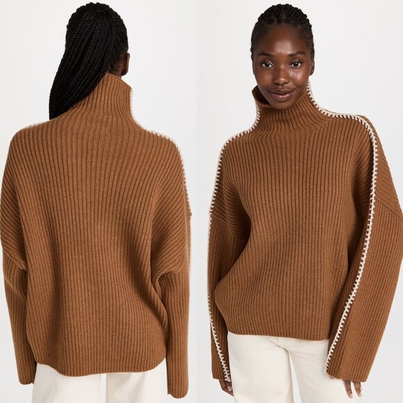 Rag & Bone Ingrid Dark Brown Ribbed Turtleneck Whipstitch Wool Sweater Size‎ L - Picture 2 of 11